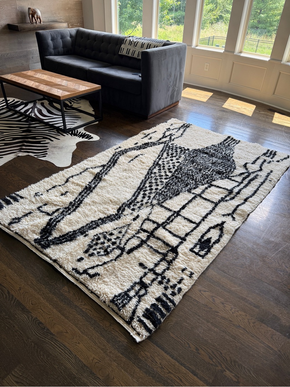 Plush Abstract Black and White Area Rug - Neutral Modern Accent